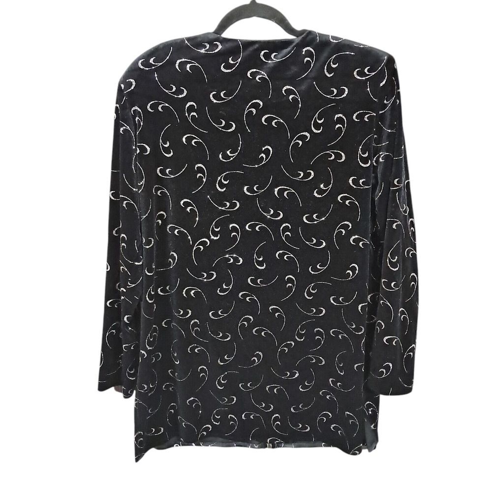 Vintage J.B.S. LTD Black Velvet‎ Silver Sparkle Swing Jacket Size Large Buttoned - Picture 2 of 10